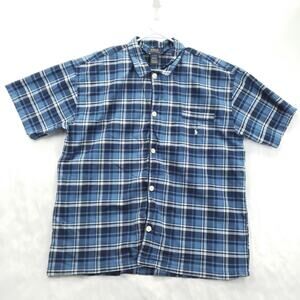 Polo Ralph Lauren Sleepwear Pajama Top Mens XL Blue White Plaid Stretch Classic